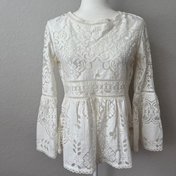 Spell Tops - New Spell & The Gypsy Lace Crochet Clover Top Boho Bell Sleeves Women's Size XS